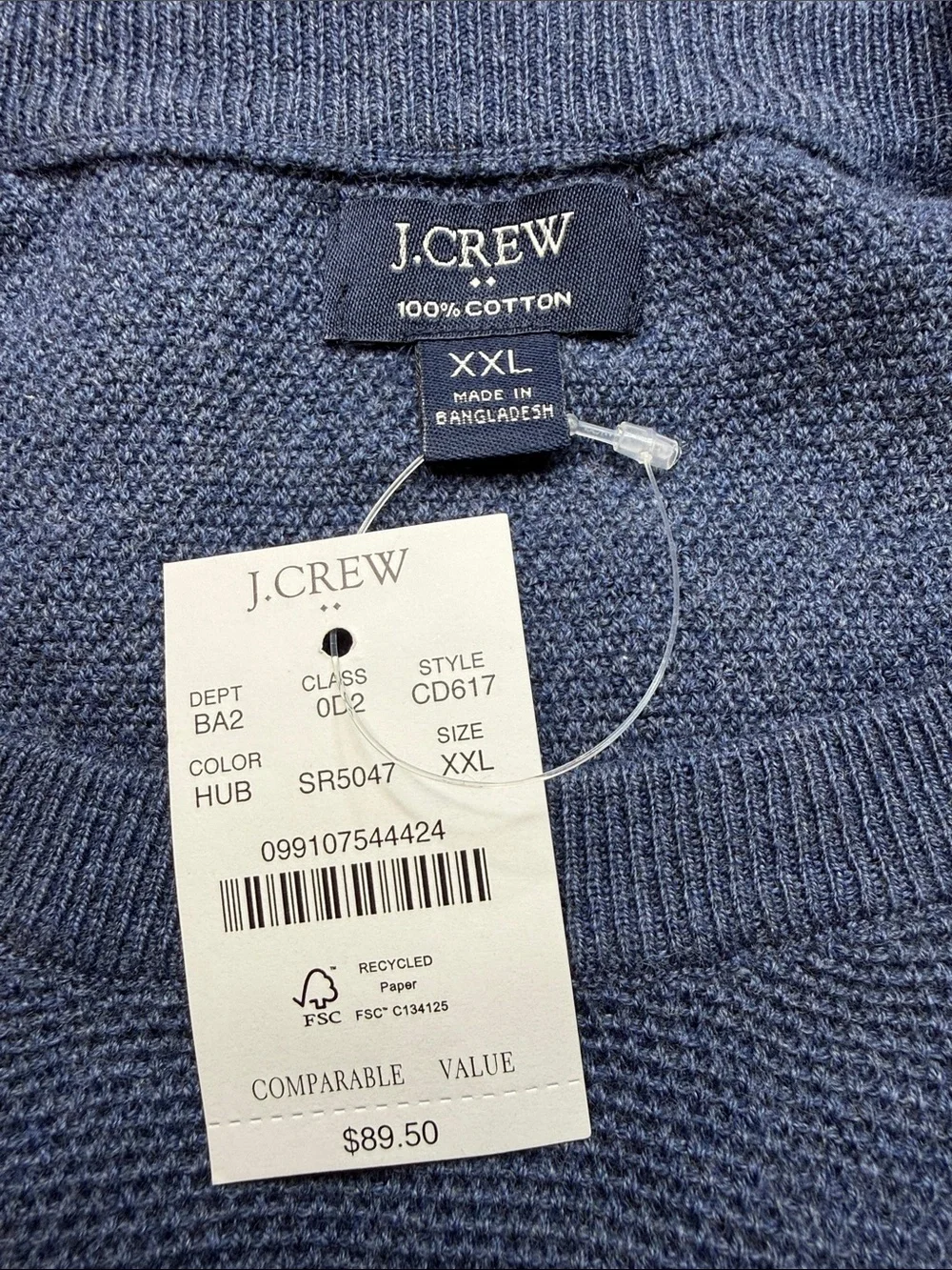 J.Crew Textured Cotton Crewneck Sweater Heather Navy NWT Size XXL Knit Pullover